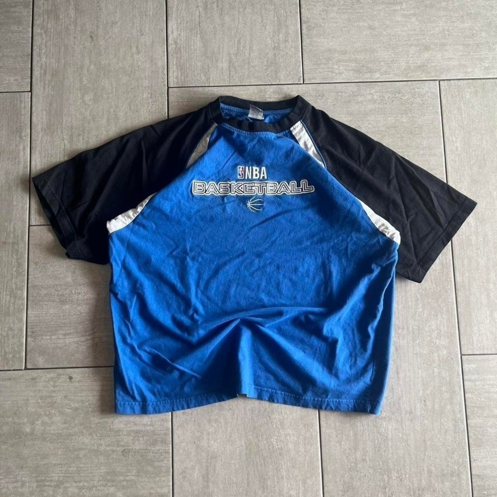 NBA Elevation Basketball T Shirt Blue Black Colorblock Raglan Mens XL